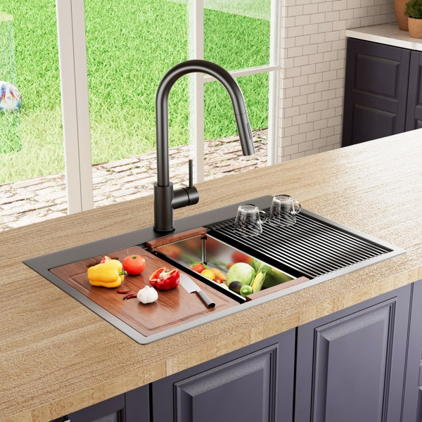 ALWEN 33'' L DropIn Double Bowl Stainless Steel Kitchen Sink Wayfair